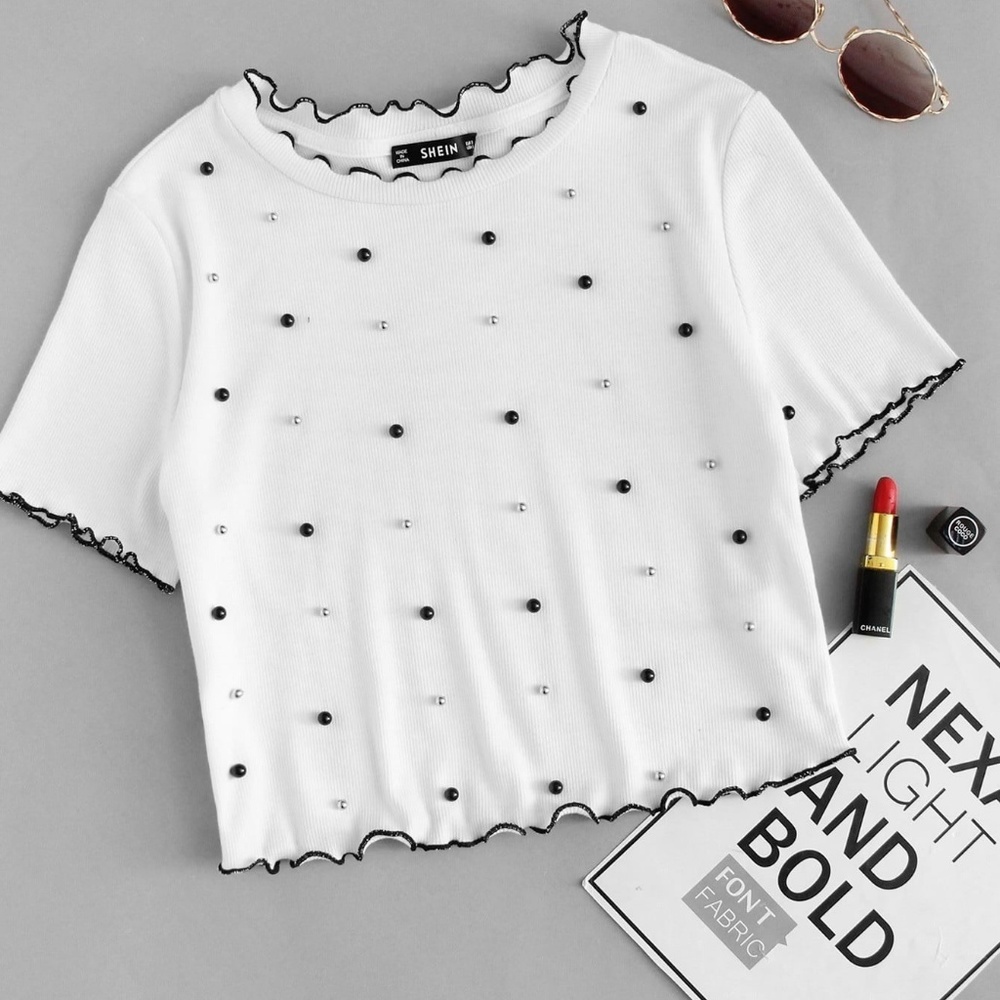 PEARL BEADED LETTUCE EDGE CROP TEE